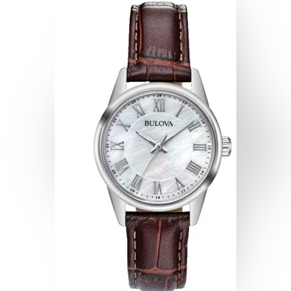 Bulova Silver Case with Mother-of-Pearl Dial and Brown LeatherStrap Womens watch main image 4